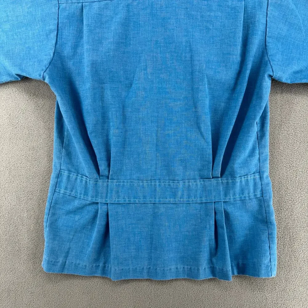 Vintage 60s Penneys Hawaii Camp Shirt Womens 16/S? Blue Lightweight Cotton Blend